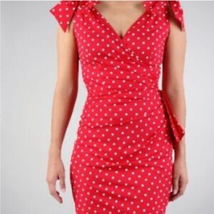 Stop Staring Red and White Polka Dot Pinup Wiggle Dress